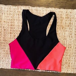 BECCA Black Pink Coral Color Block High Neck Swim Top Tank Size M